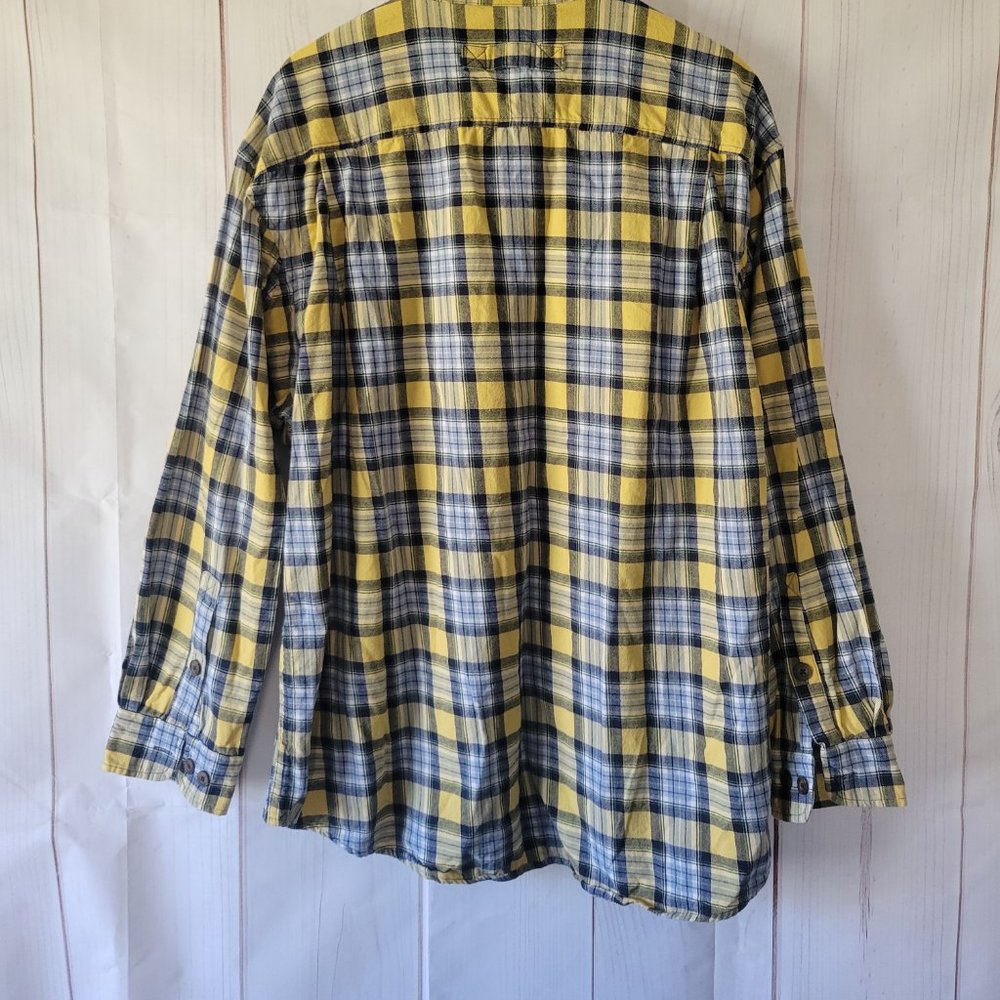 Duluth Trading Co. 2XL Plaid button down flannel shirt, blue/yellow. EUC - Picture 2 of 5